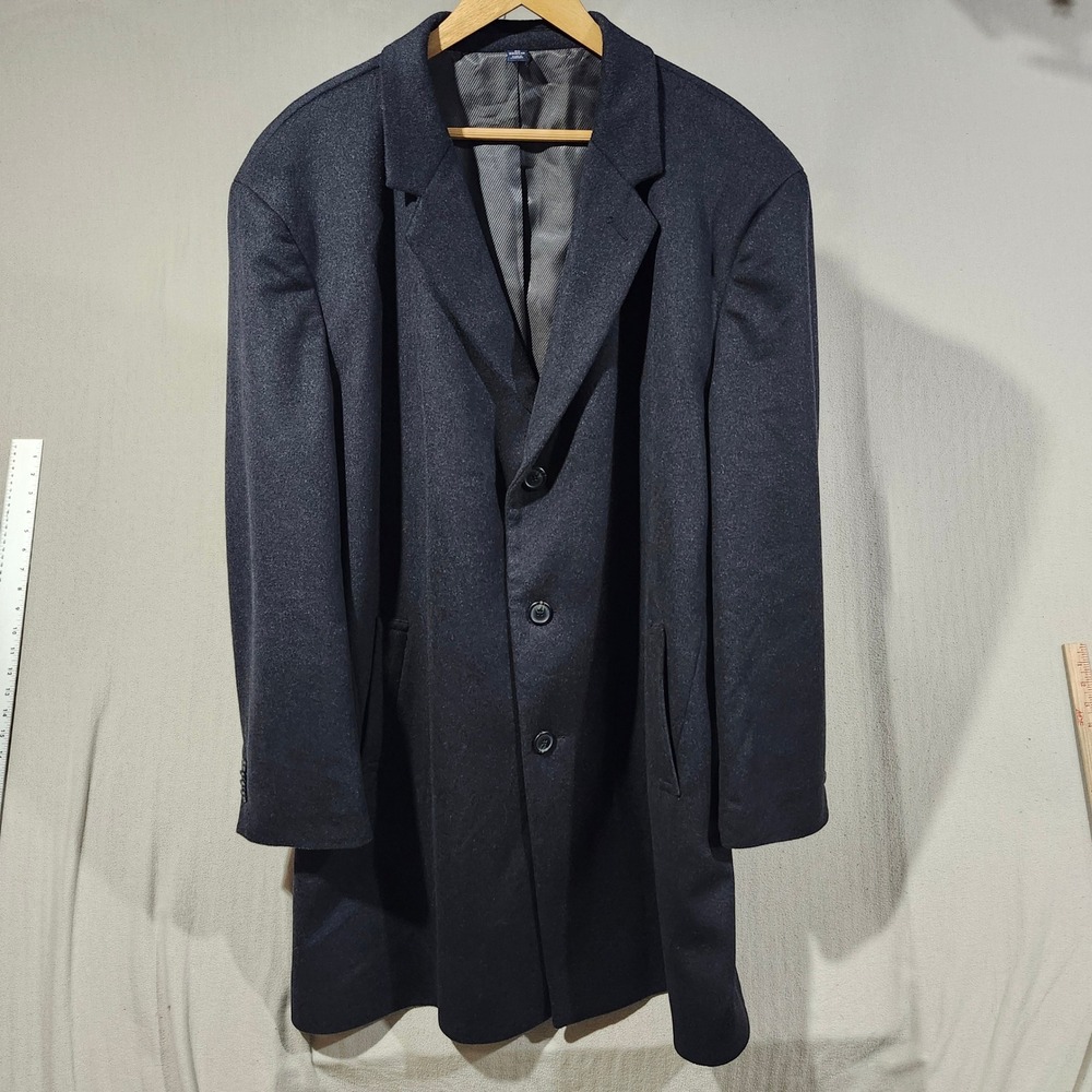 Jos A Bank Mens Wool Blend Overcoat Traditional Fit Dark Gray Car Coat Size 50R